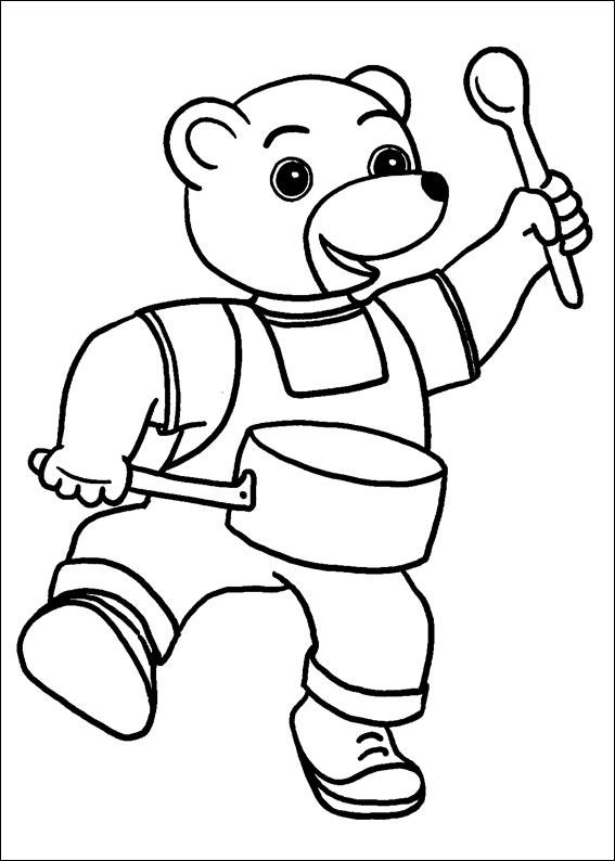 coloriage petit ours brun joue du tambour avec la vaisselle